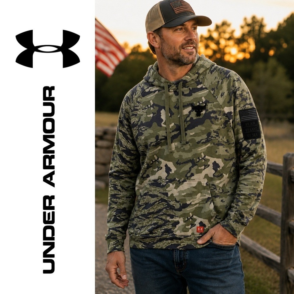 Under Armour, Project Rock Air Land Sea Hoodie Camo Green Size Large